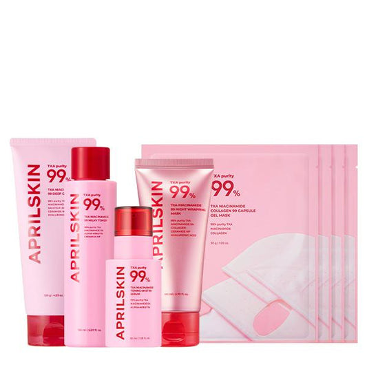 [APRILSKIN Official] TXA 99 Niacinamide Full SET for Uneven Skin Tone | Layer, Tingle, Glow Pink Korean Skincare Routine Radiant Comfort